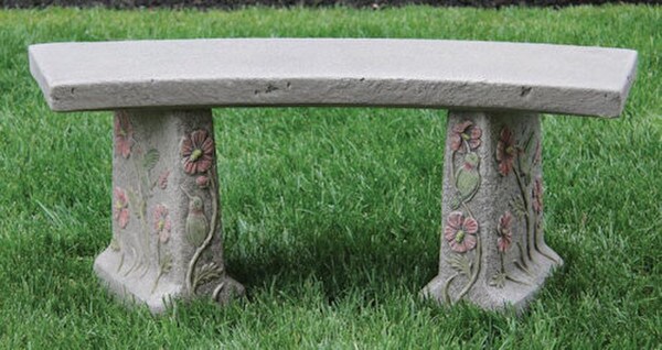 Hummingbird Cement Garden Bench Stone Cement Reliefs of Flowers